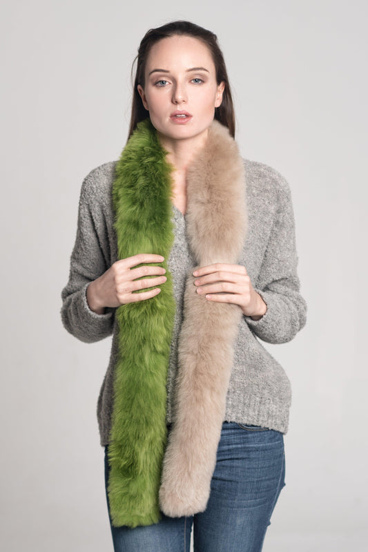 Bufanda larga de pelo de alpaca verde y beige - Be ALPACA