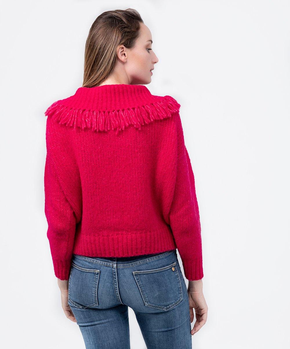 Jersey de alpaca mujer cuello alto rojo - Be ALPACA